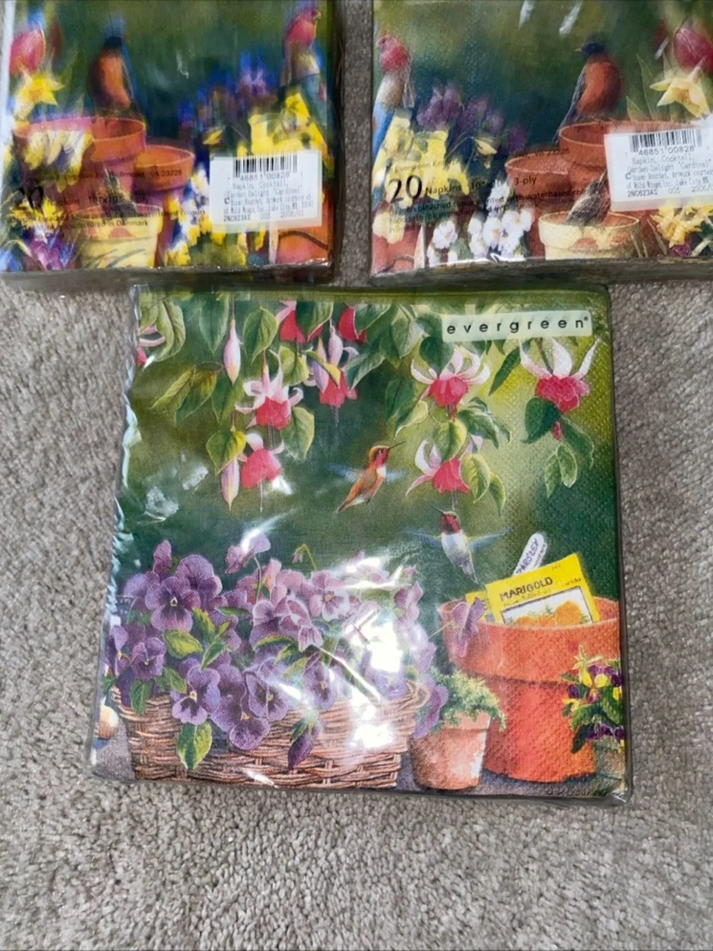 VTG Evergreen Gardening Birds Cocktail & Luncheon Napkins Set New Deadstock‎
